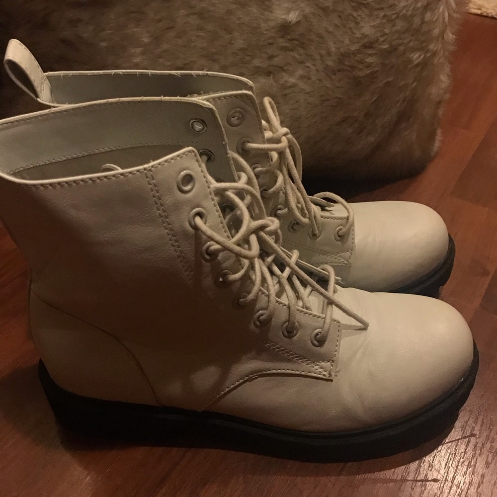 H&M white combat boots